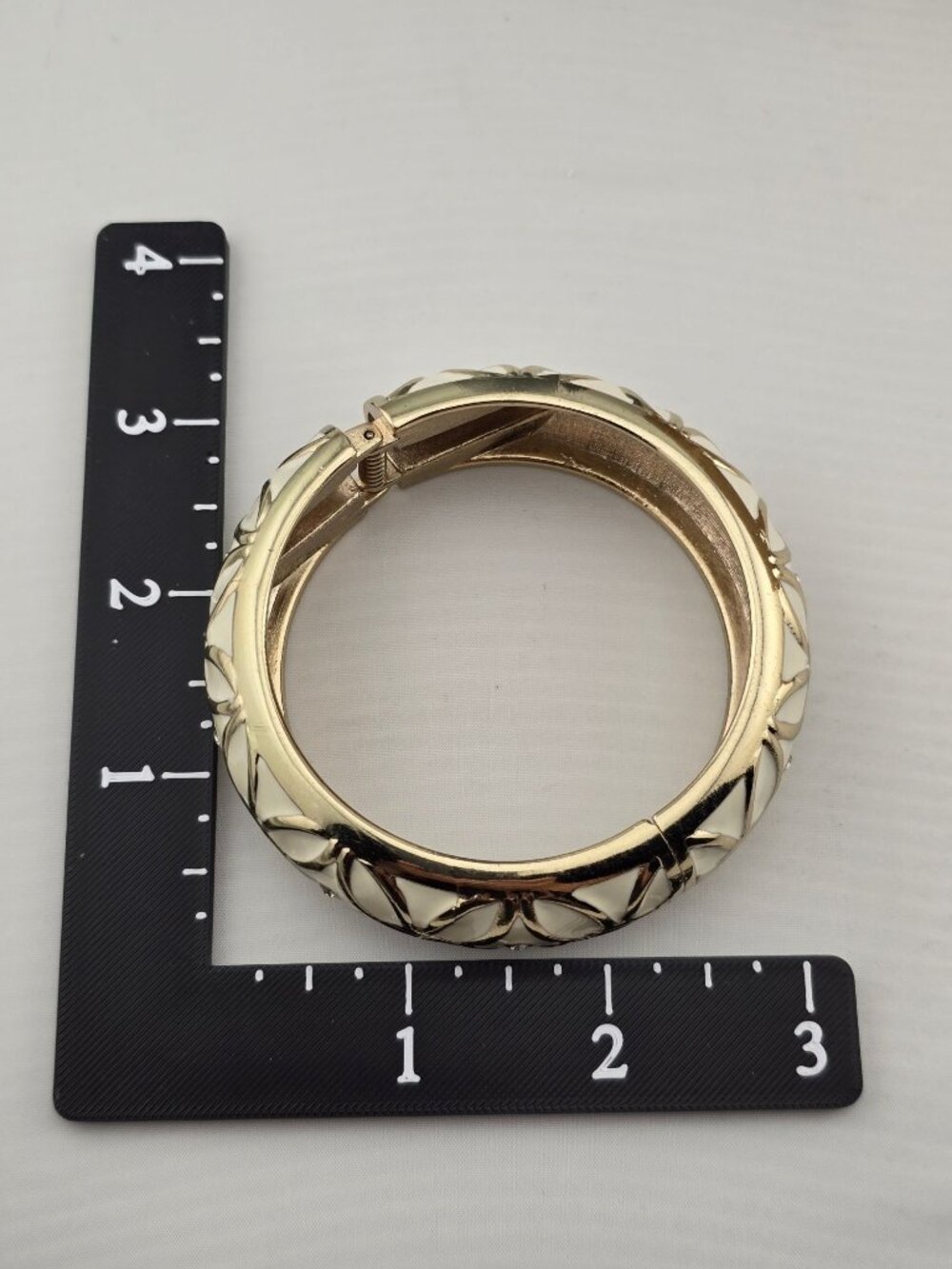 Sequin Gold and White Hinged Bangle Bracelet  6.75" - Picture 6 of 6